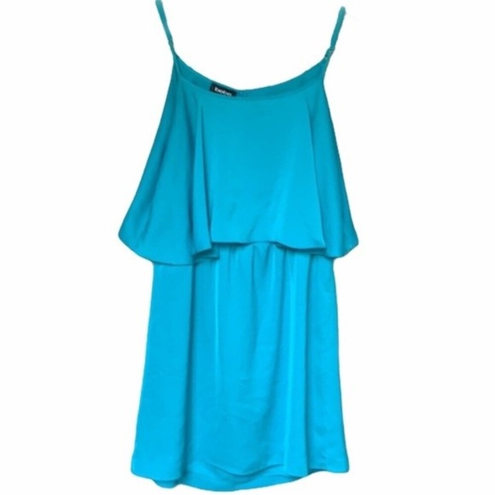 Bebe Blue Open Back Dress Layered Dress Teal Blue Size M